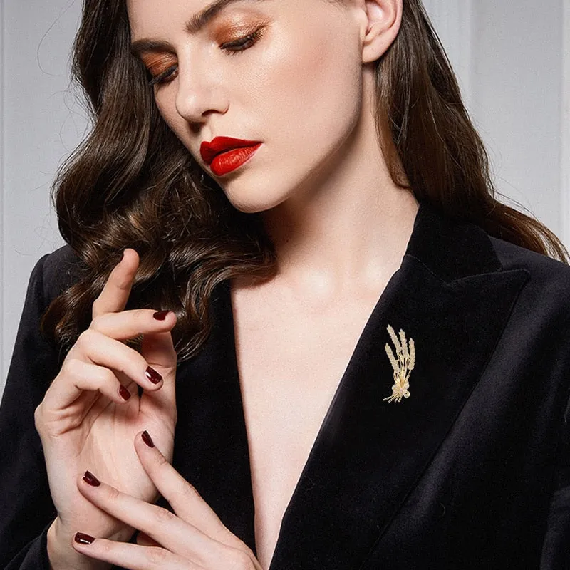 Inlaid Cubic Zirconia Bow Tassel Copper Brooch Women