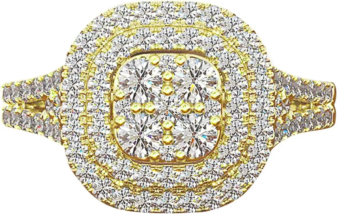 Inlaid Zircon Bridal Rings for Women Square Cut Rhinestone Engagement Rings Minimalist Proposal Rings Elegant (Gold, 7)