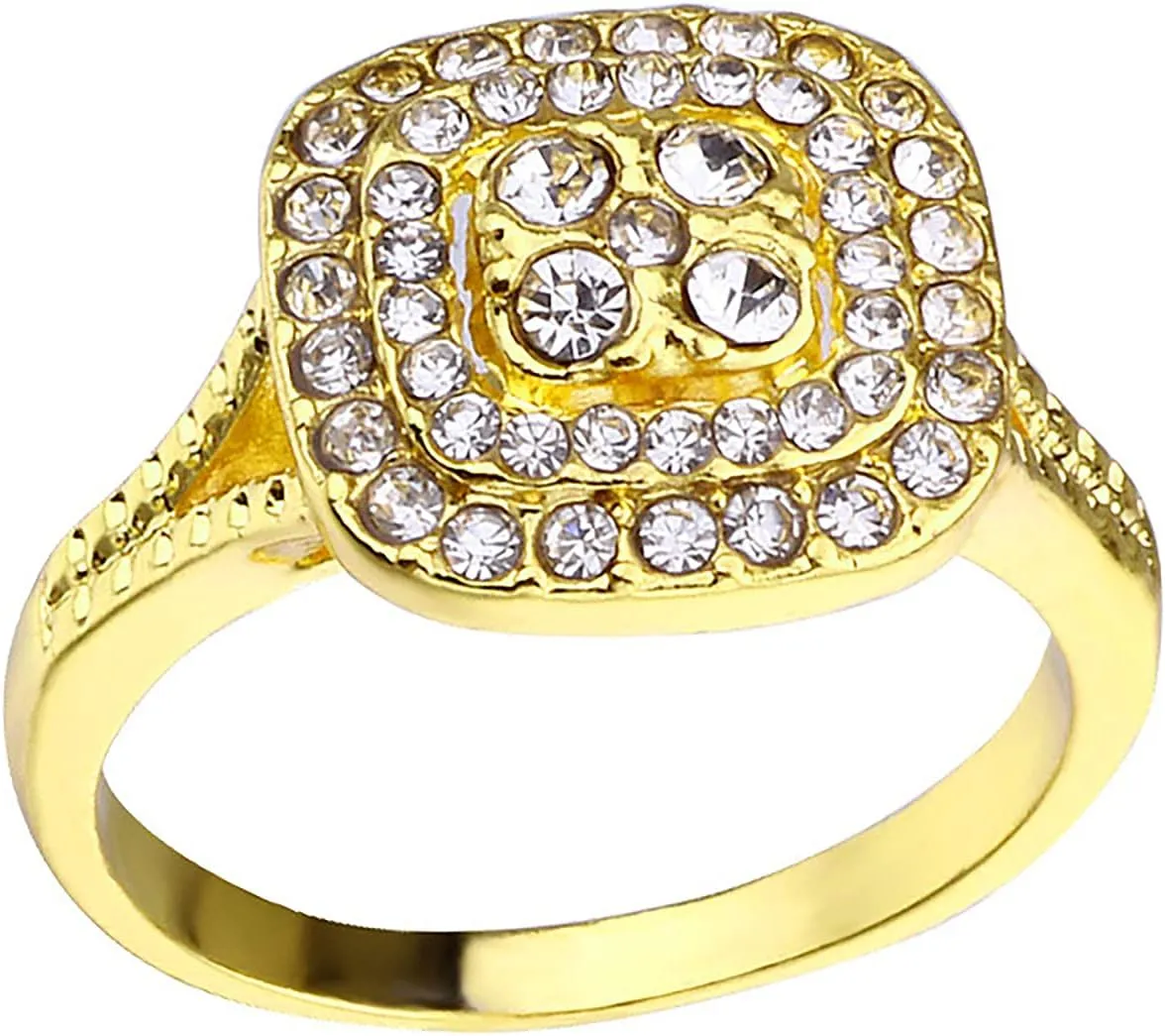 Inlaid Zircon Bridal Rings for Women Square Cut Rhinestone Engagement Rings Minimalist Proposal Rings Elegant (Gold, 7)