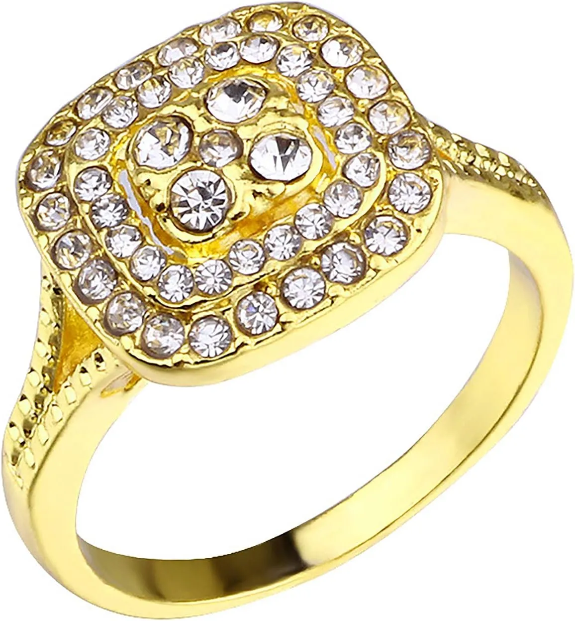 Inlaid Zircon Bridal Rings for Women Square Cut Rhinestone Engagement Rings Minimalist Proposal Rings Elegant (Gold, 7)