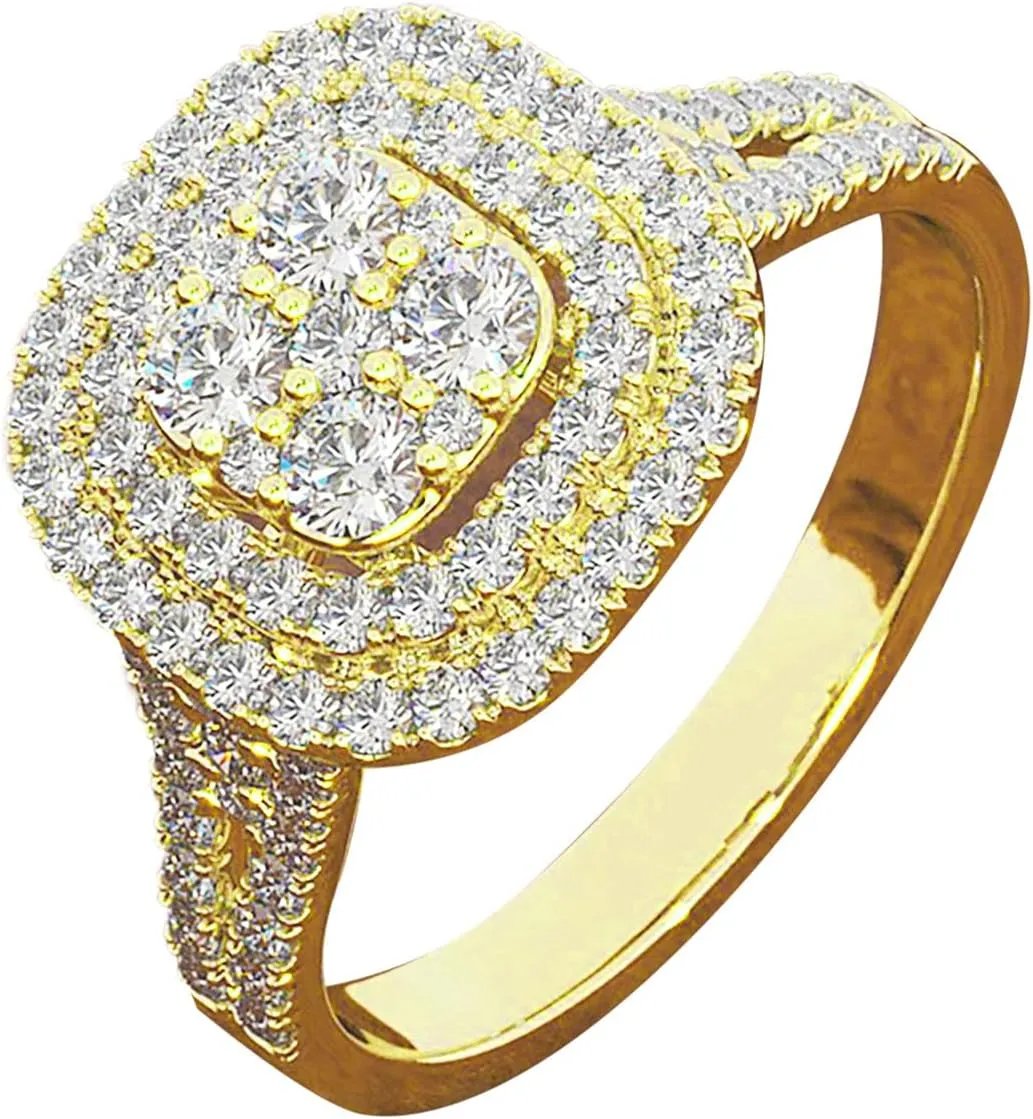 Inlaid Zircon Bridal Rings for Women Square Cut Rhinestone Engagement Rings Minimalist Proposal Rings Elegant (Gold, 7)