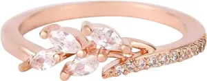 Inlaid Zircon Leaf Ring for Women CZ Simulated Diamond Minimalist Design Ring Engagement Rings (Rose Gold, 5)