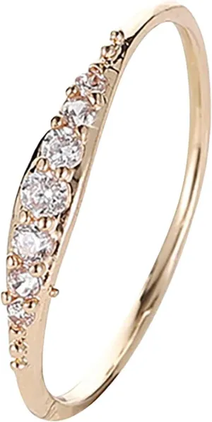 Inlaid Zircon Ring for Women Engagement Rings Minimalist Design Wedding Band Proposal Ring (Gold, 6)