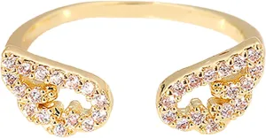 Inlaid Zircon Wing Ring for Women Minimalist Design Adjustable Opening Ring Statement Ring (Gold, One Size)