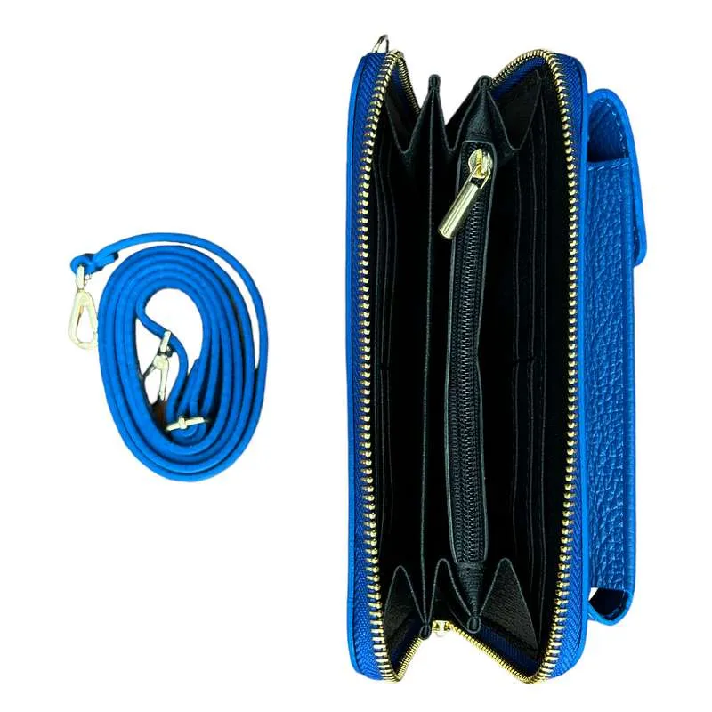 Italian Leather Cross-Body Purse Royal Blue
