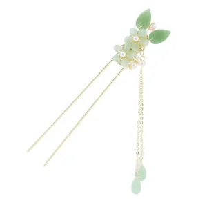 Jade Flower Pearl Jade Pink Flower Clip Retro Girl dress Green flower