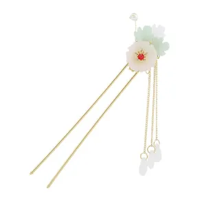 Jade Flower Pearl Jade Pink Flower Clip Retro Girl dress White flower