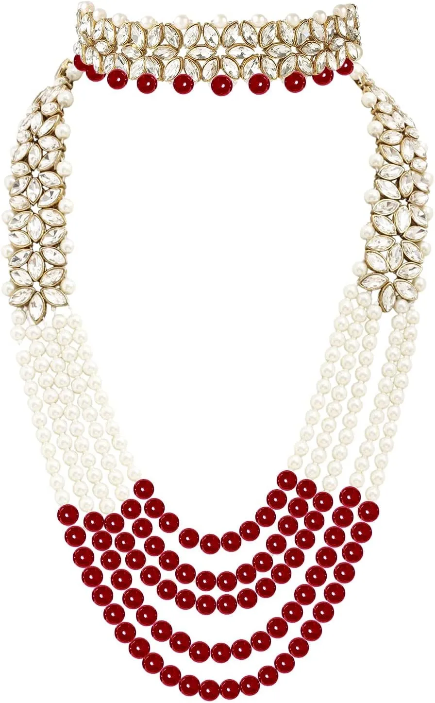 Jewar Necklace Set Pearl Polki AD CZ Multi-Stones Fashionable Gold Plated Jewelry for Women