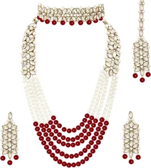 Jewar Necklace Set Pearl Polki AD CZ Multi-Stones Fashionable Gold Plated Jewelry for Women