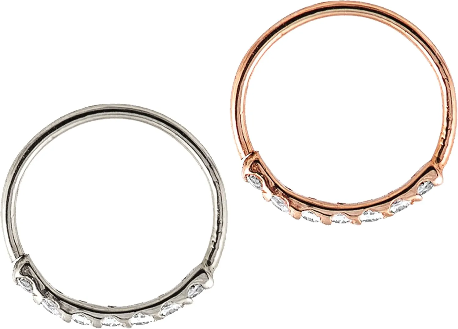 Jewelry Avalanche 925 Sterling Silver Nose Ring, 22G Nostril Hoop Ring, Helix Earring, Cartilage Earring, 6mm-9mm Inside Diameter, Prong set 7-CZ Accented