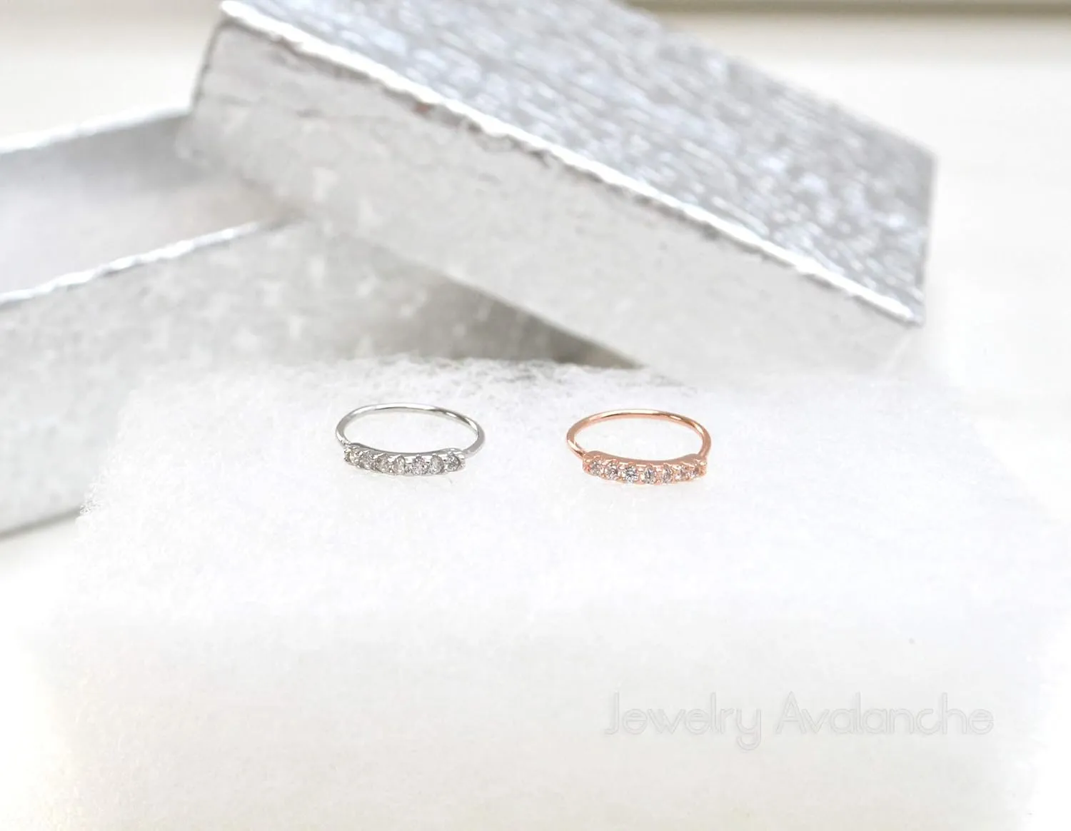 Jewelry Avalanche 925 Sterling Silver Nose Ring, 22G Nostril Hoop Ring, Helix Earring, Cartilage Earring, 6mm-9mm Inside Diameter, Prong set 7-CZ Accented