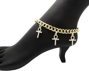 Jewelry For Women Iced Gold Plated Egyptian ANKH CROSS Fashion Bling Anklet Ankle Bracelet Style-2345908-4871