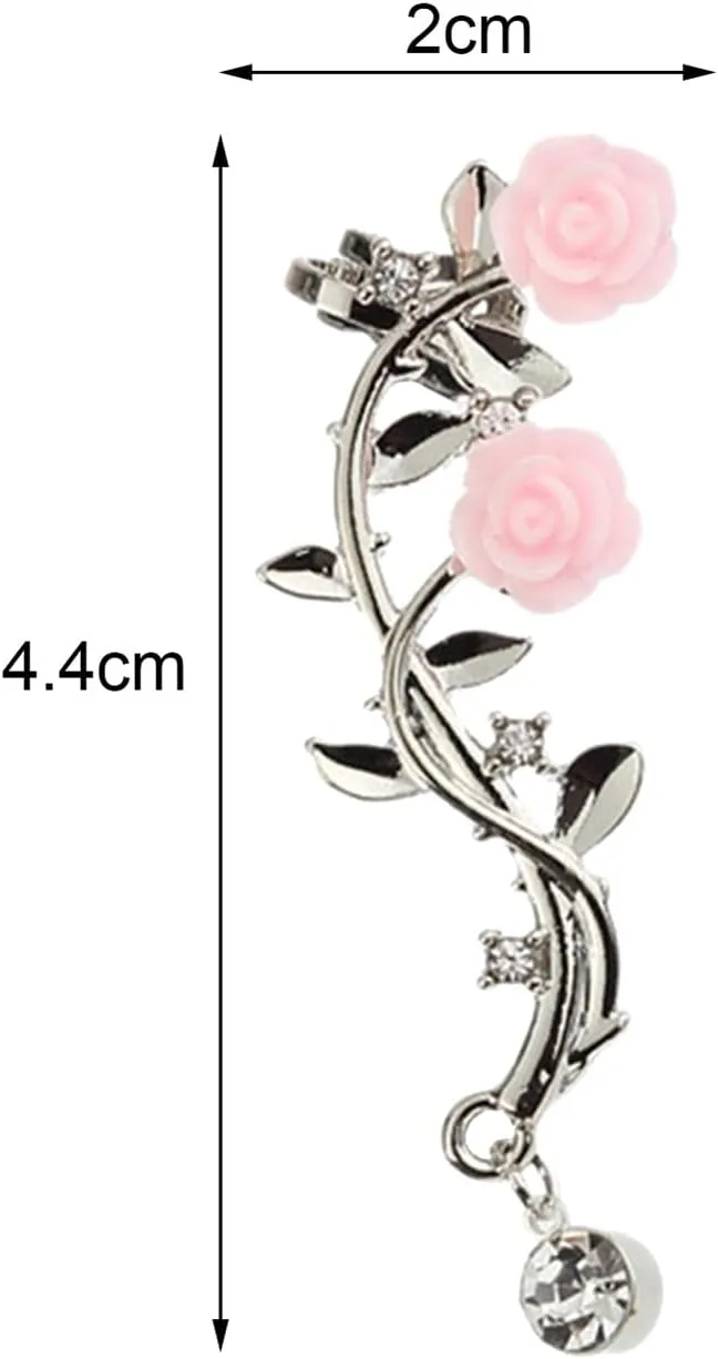 Jewelry Set Women's Style Style Earrings Vintage Women Rose Flower Branch Rhinestone Climber Crawler Earrings Ear Jewelry (Silver, One Size)