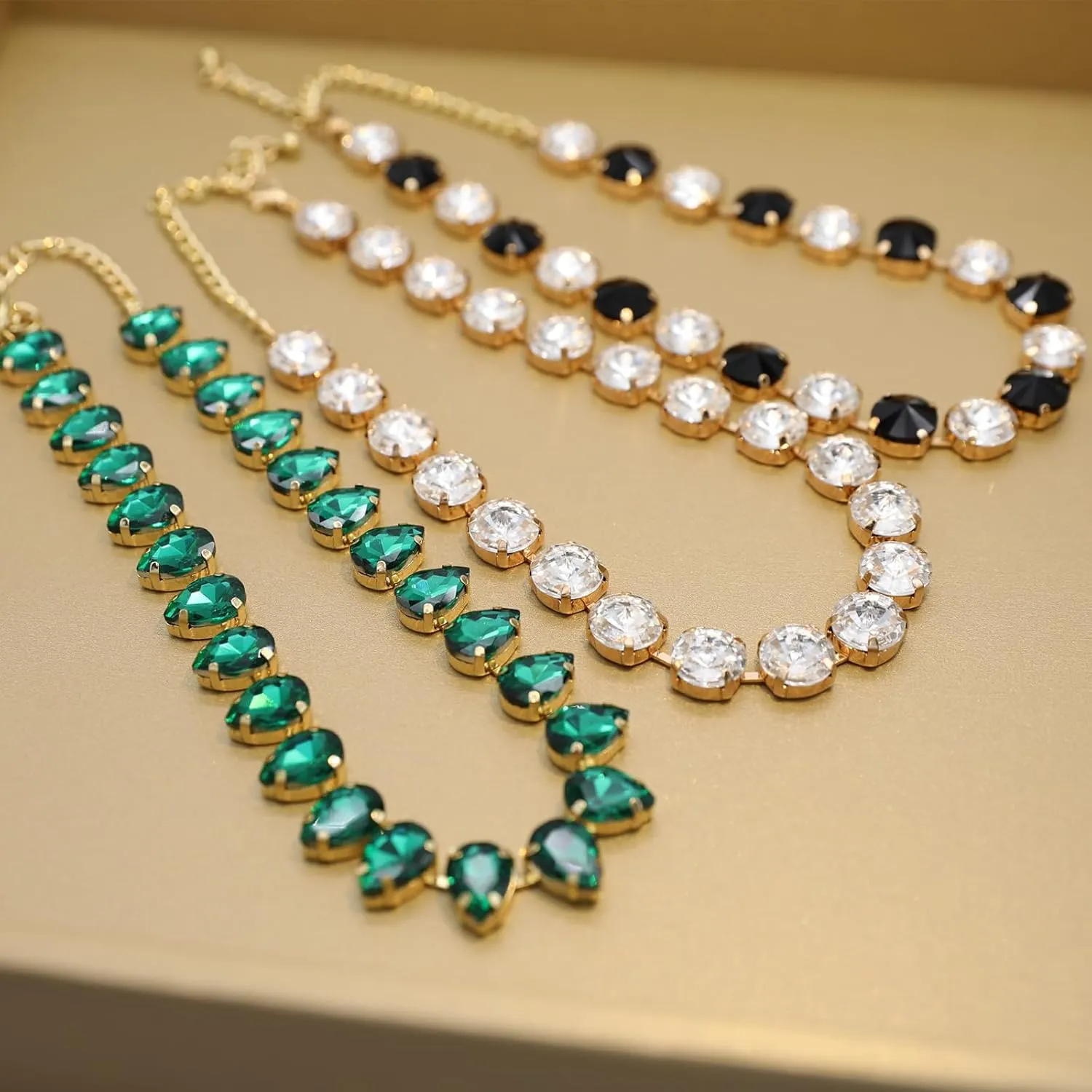JNF Chunky Colorful Crystal Rhinestone Choker Collar Necklace for Women Twisted 3 Strand Statement Necklace Trendy Sparkly Gold Neck Chain Wedding Bridal Jewelry