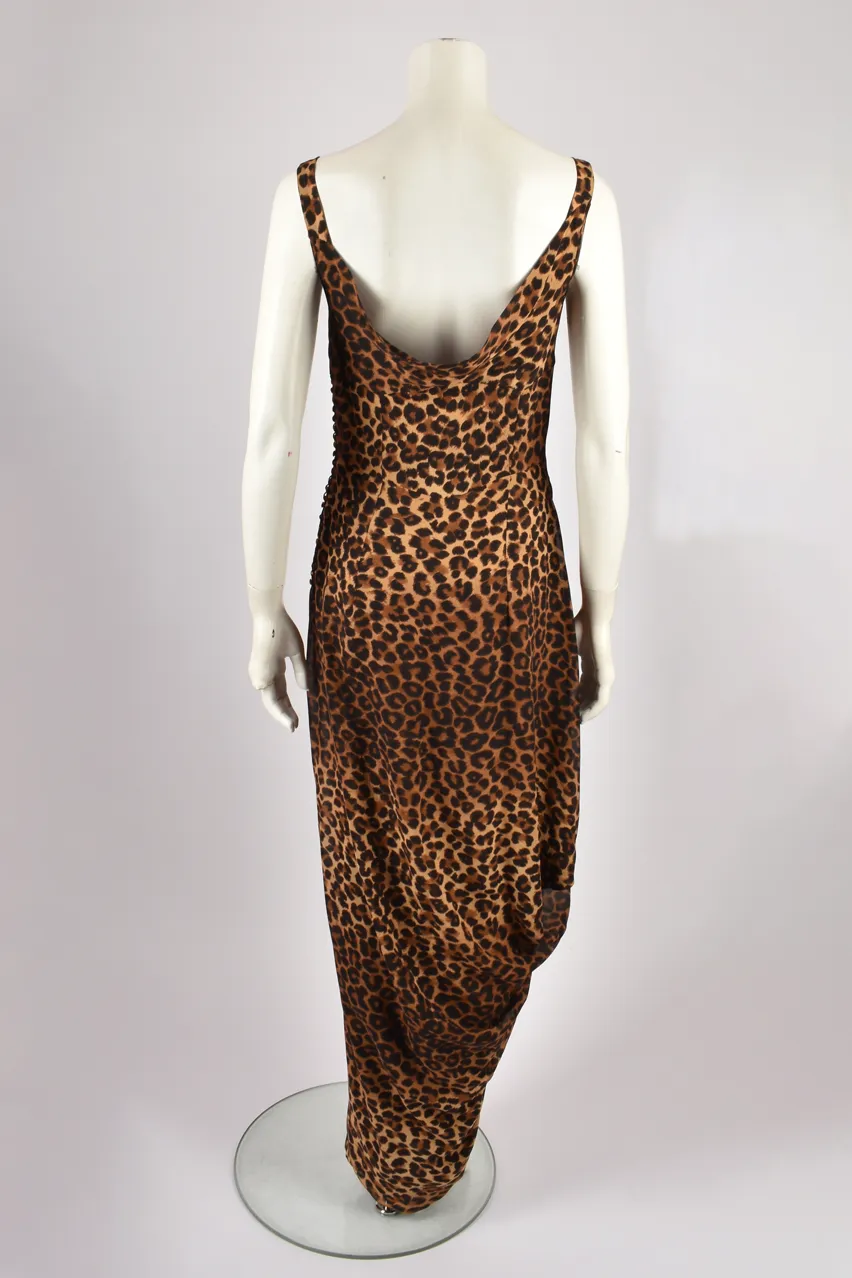 JOHN GALLIANO GATHERED S/S 1999 LEOPARD PRINT DRESS