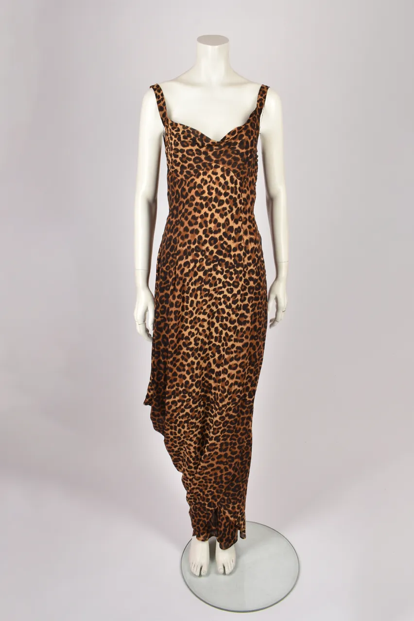 JOHN GALLIANO GATHERED S/S 1999 LEOPARD PRINT DRESS