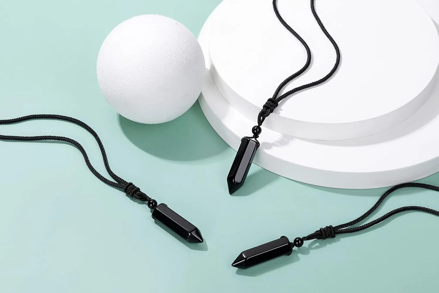Jovivi 2pcs Crystal Necklaces for Men Women Handmade Adjustable Rope Natural Clear Quartz Black Obsidian Hexagonal Point Healing Crystal Stone Pendant Necklaces Quartz Gemstone Jewelry