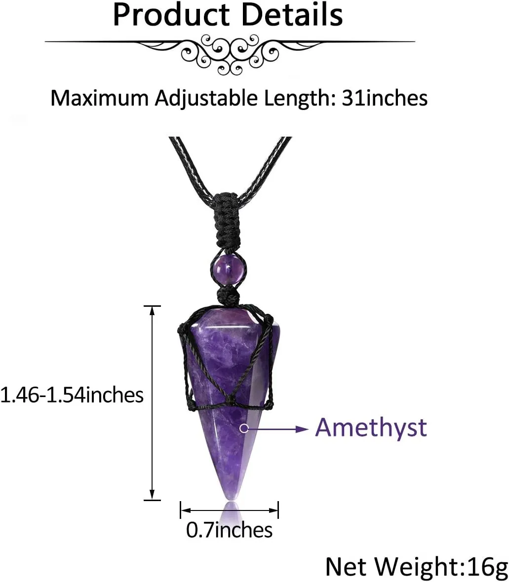 Jovivi Healing Crystals Necklace for Men Women Adjustable Rope Natural Stone Hexagonal Prism Pointed Crystal Pendant Necklaces Gemstone Jewelry