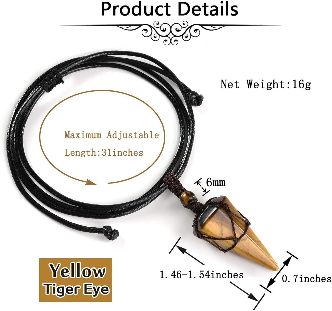 Jovivi Healing Crystals Necklace for Men Women Adjustable Rope Natural Stone Hexagonal Prism Pointed Crystal Pendant Necklaces Gemstone Jewelry