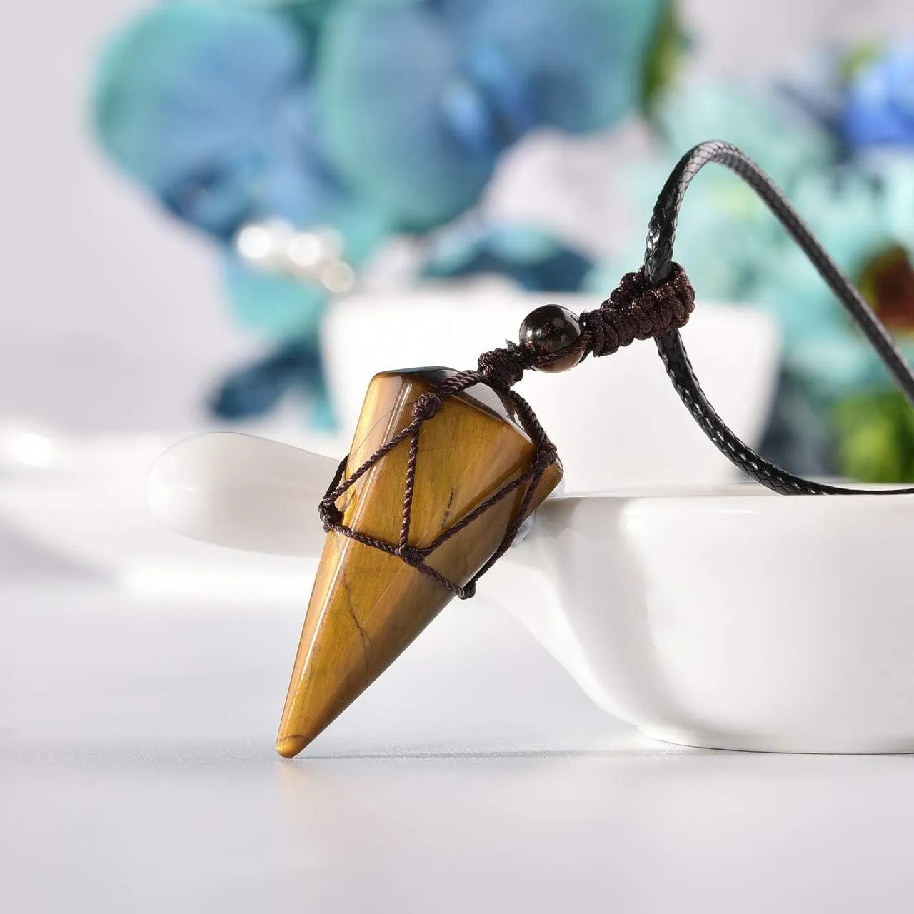 Jovivi Healing Crystals Necklace for Men Women Adjustable Rope Natural Stone Hexagonal Prism Pointed Crystal Pendant Necklaces Gemstone Jewelry