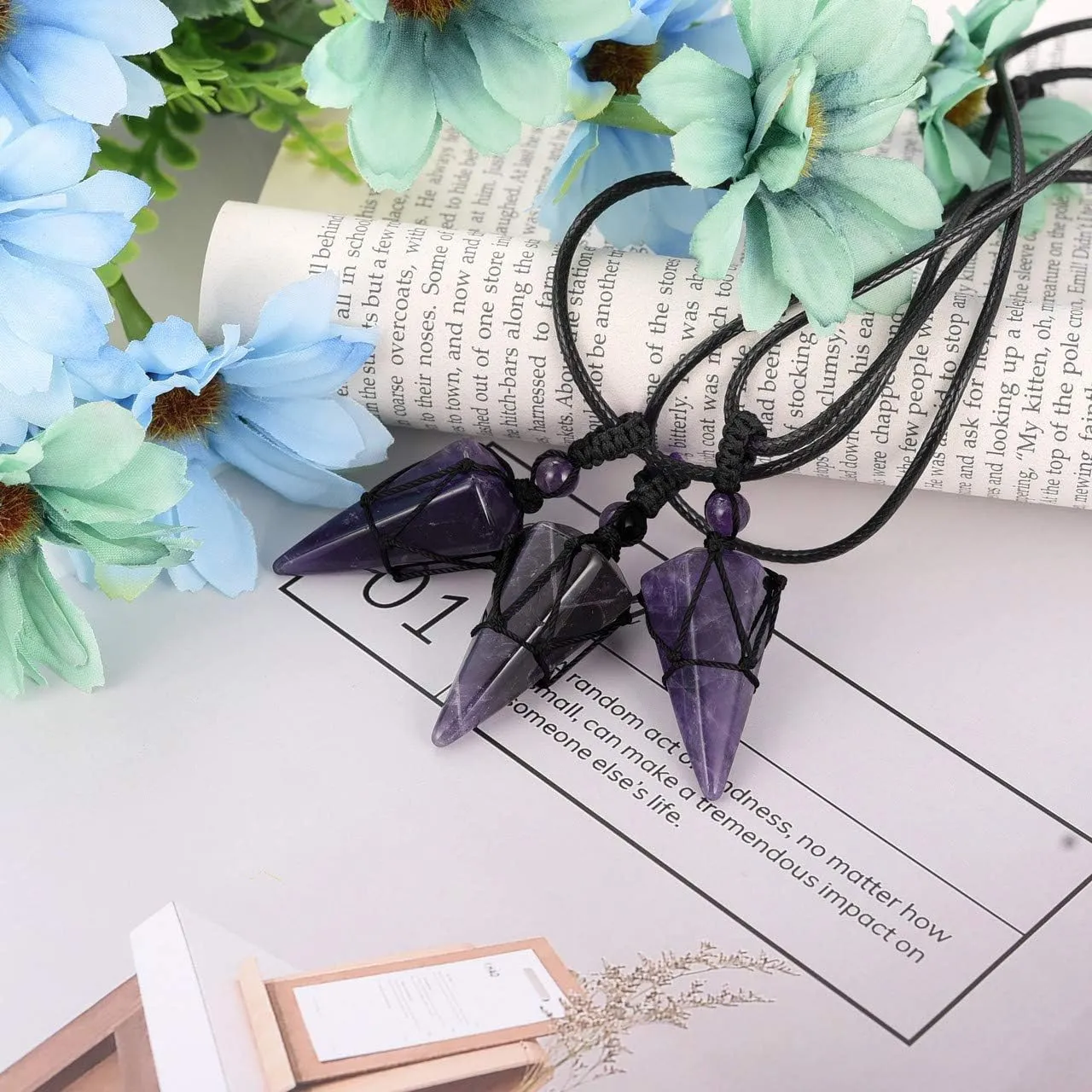 Jovivi Healing Crystals Necklace for Men Women Adjustable Rope Natural Stone Hexagonal Prism Pointed Crystal Pendant Necklaces Gemstone Jewelry
