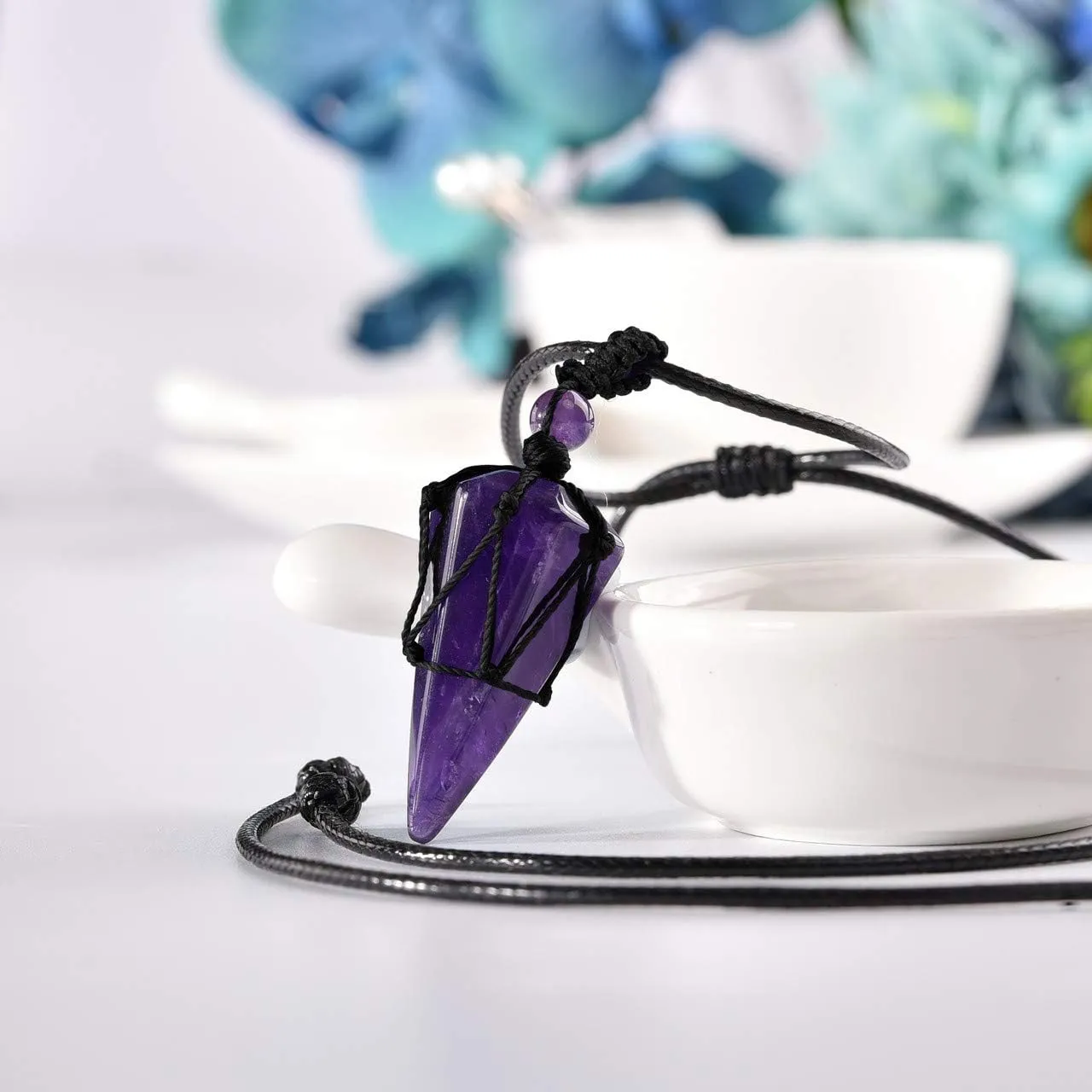 Jovivi Healing Crystals Necklace for Men Women Adjustable Rope Natural Stone Hexagonal Prism Pointed Crystal Pendant Necklaces Gemstone Jewelry