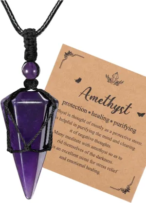 Jovivi Healing Crystals Necklace for Men Women Adjustable Rope Natural Stone Hexagonal Prism Pointed Crystal Pendant Necklaces Gemstone Jewelry