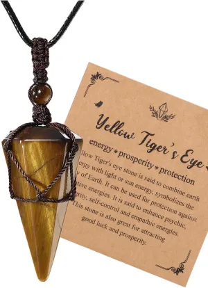 Jovivi Healing Crystals Necklace for Men Women Adjustable Rope Natural Stone Hexagonal Prism Pointed Crystal Pendant Necklaces Gemstone Jewelry