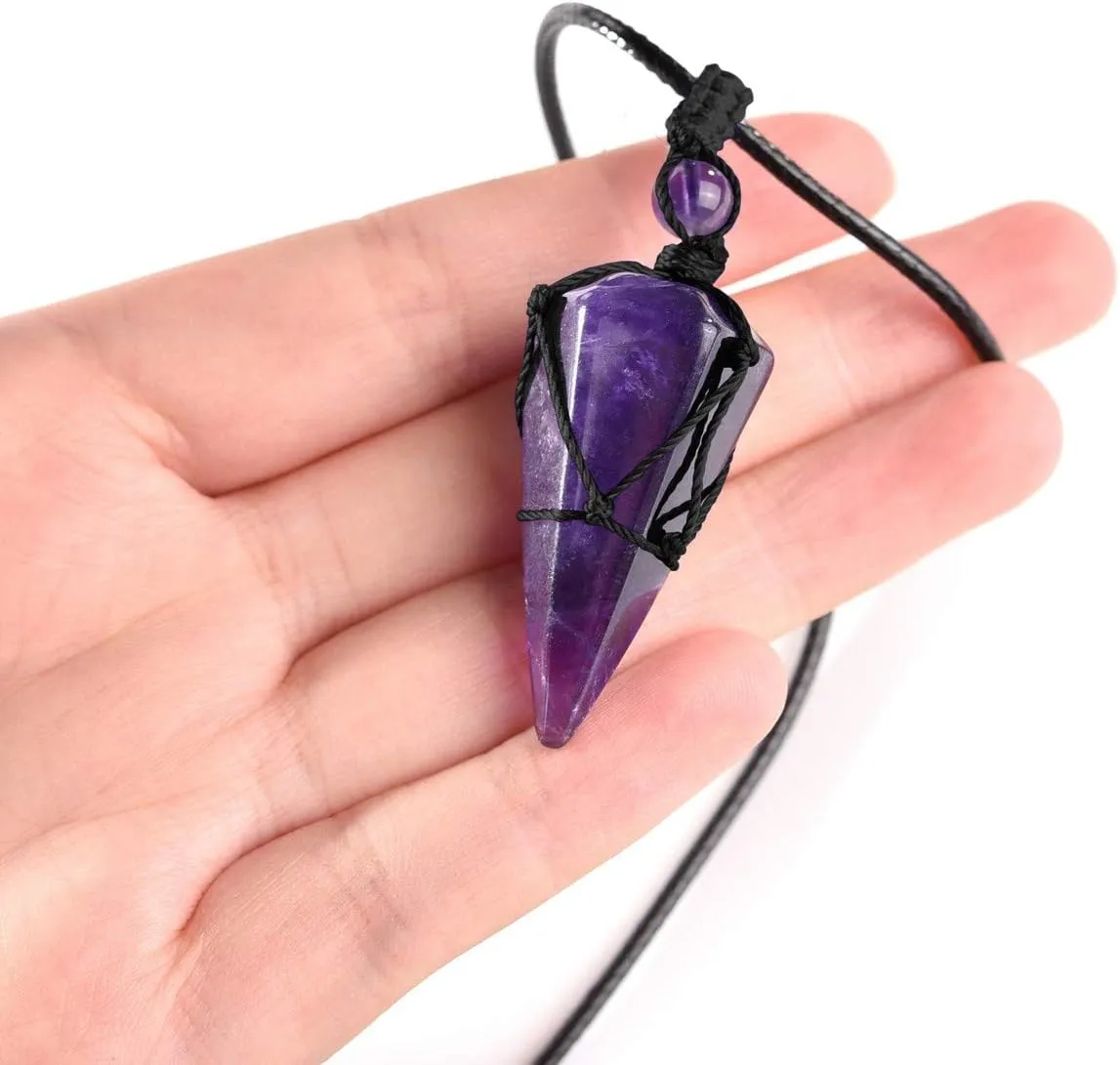 Jovivi Healing Crystals Necklace for Men Women Adjustable Rope Natural Stone Hexagonal Prism Pointed Crystal Pendant Necklaces Gemstone Jewelry