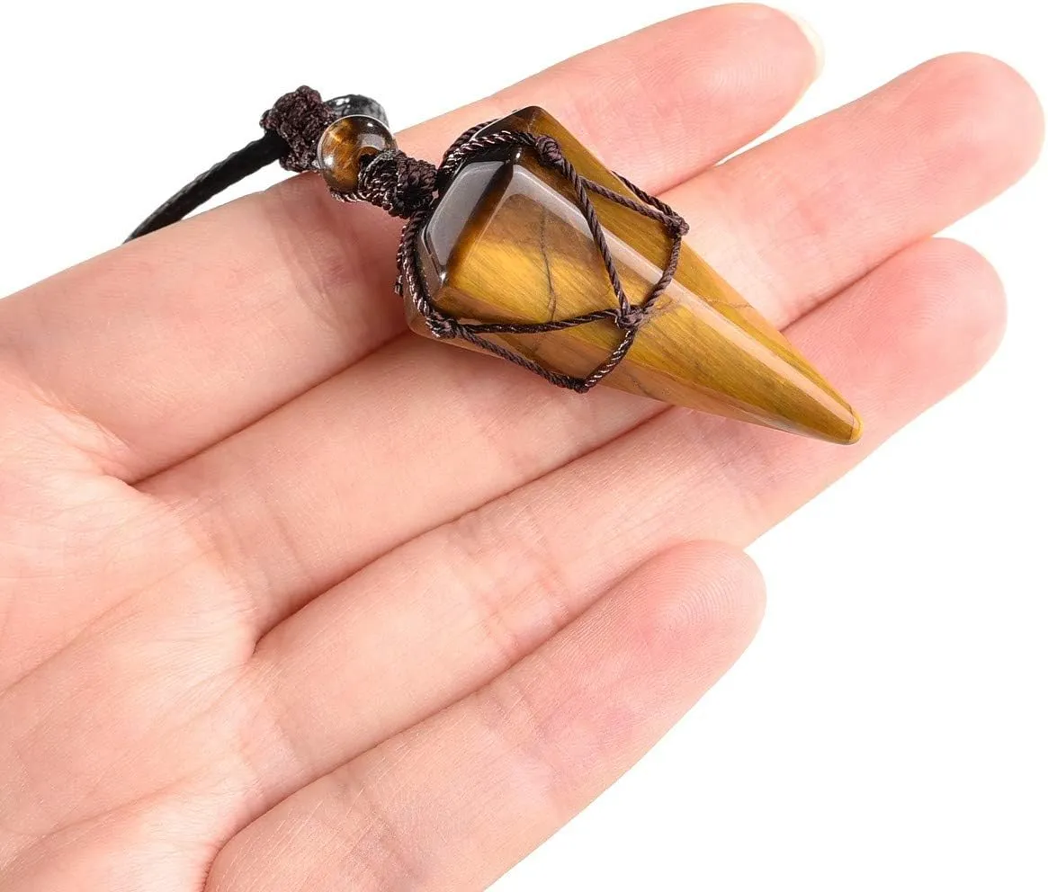 Jovivi Healing Crystals Necklace for Men Women Adjustable Rope Natural Stone Hexagonal Prism Pointed Crystal Pendant Necklaces Gemstone Jewelry
