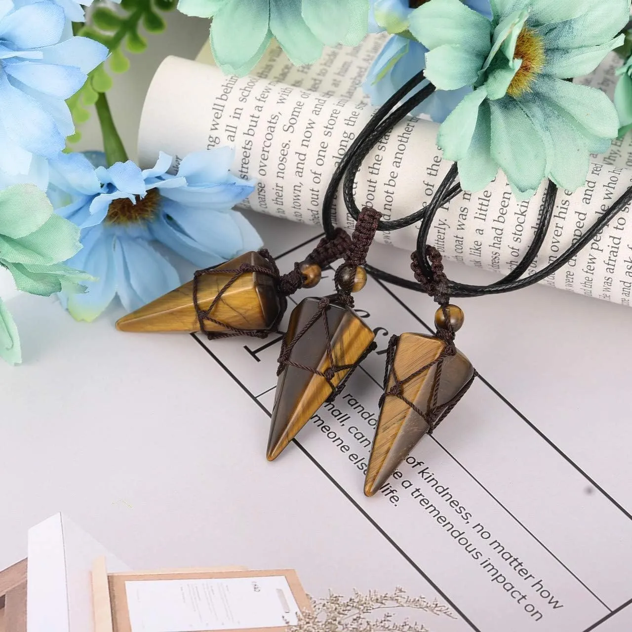 Jovivi Healing Crystals Necklace for Men Women Adjustable Rope Natural Stone Hexagonal Prism Pointed Crystal Pendant Necklaces Gemstone Jewelry
