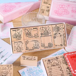 Joyful Holiday Theme Cartoon Wood Rubber Stamp Set