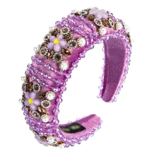 JSEIAJB Pearl Rhinestone Floral Hair Bands Velvet Crystal Wide Edge Hair Accessories
