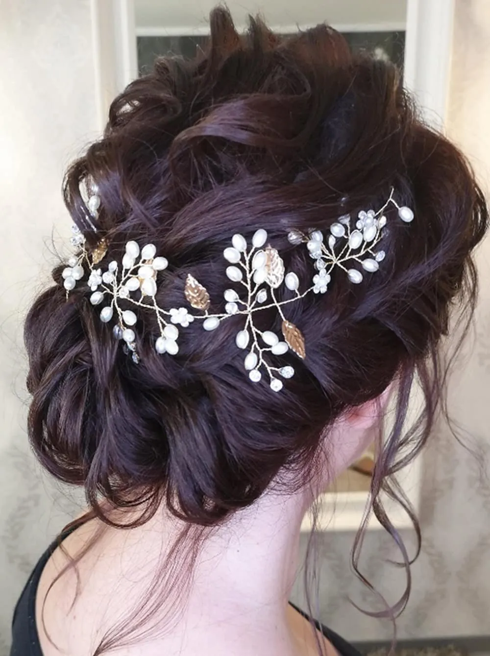 JWICOS Leaves Bride Wedding Headband Flower Girl Headpiece Pearl and Rhinestones Beads Hair Vine for Women and Girls (Silver)