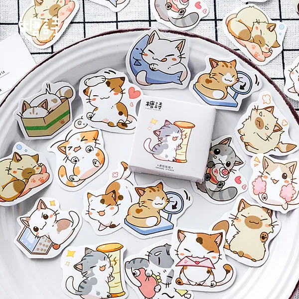 Kawaii Cartoon Cat Daily Life Paper Stickers 45 Pcs