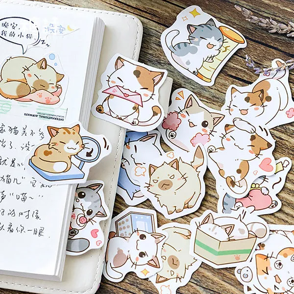 Kawaii Cartoon Cat Daily Life Paper Stickers 45 Pcs