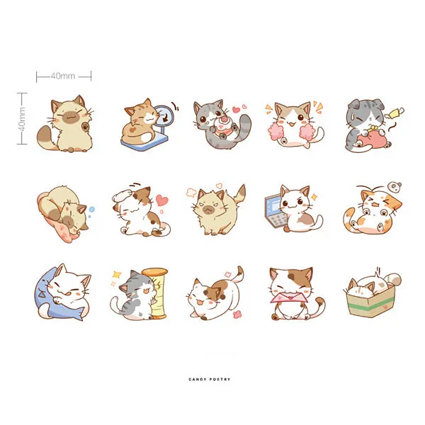 Kawaii Cartoon Cat Daily Life Paper Stickers 45 Pcs