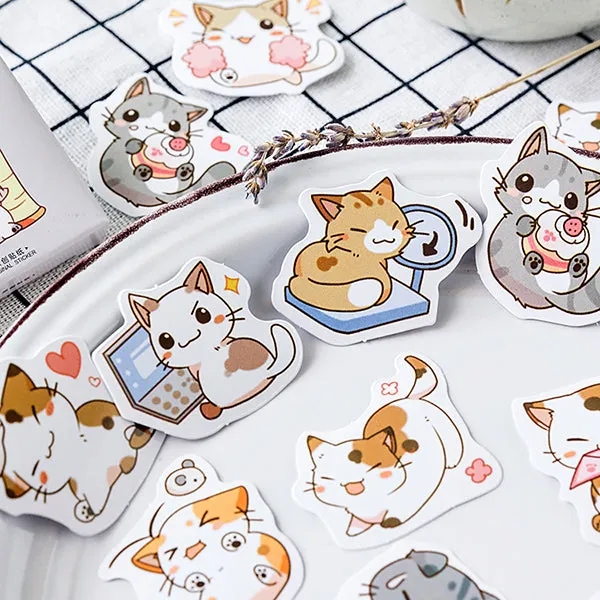 Kawaii Cartoon Cat Daily Life Paper Stickers 45 Pcs