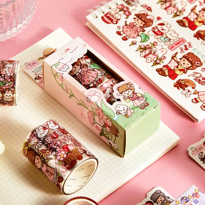 Kawaii Cartoon Character Sweet Girl Boxed Clear Transparent Tape Set