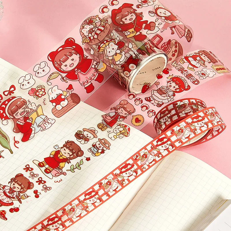 Kawaii Cartoon Character Sweet Girl Boxed Clear Transparent Tape Set