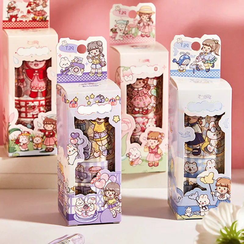 Kawaii Cartoon Character Sweet Girl Boxed Clear Transparent Tape Set