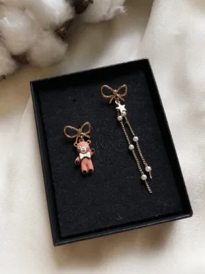 Kawaii - Cartoon earrings | Teddy earrings | Pearl dangle earrings | Mismatched earrings | Kawaii earrings