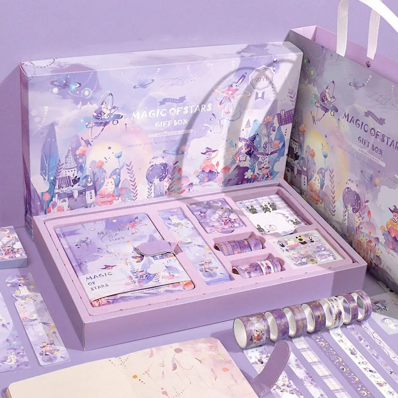 Kawaii Cartoon Magic Journal Gift Set - Magical Witch's Realm, Rabbits and Girls