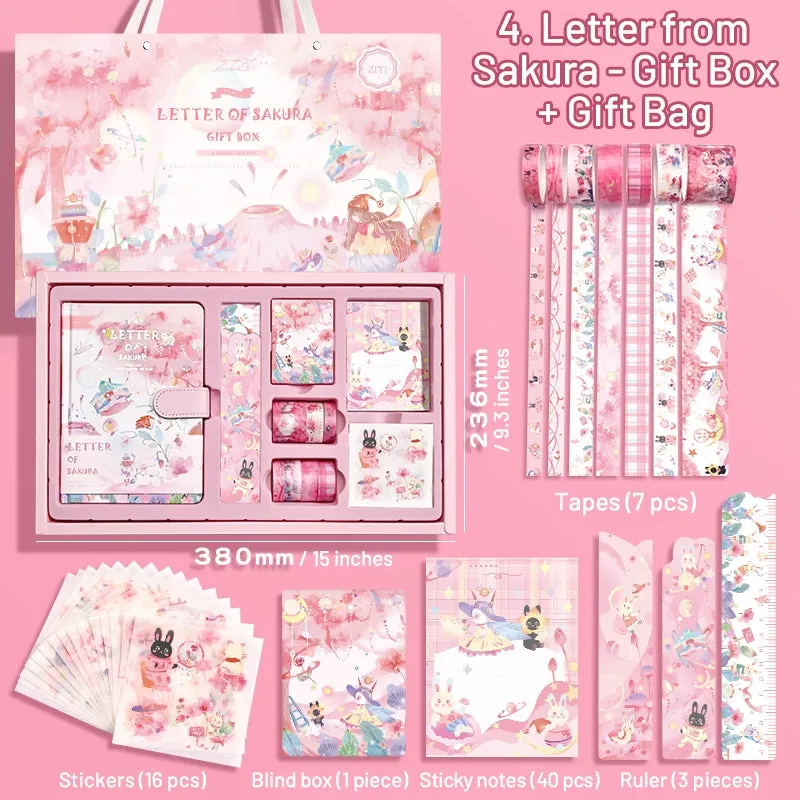 Kawaii Cartoon Magic Journal Gift Set - Magical Witch's Realm, Rabbits and Girls