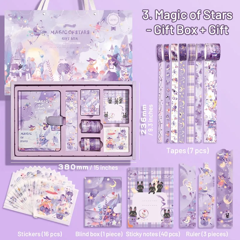 Kawaii Cartoon Magic Journal Gift Set - Magical Witch's Realm, Rabbits and Girls