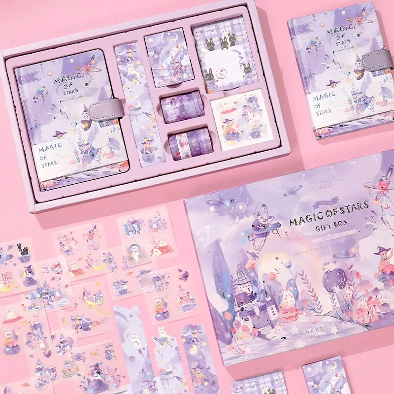 Kawaii Cartoon Magic Journal Gift Set - Magical Witch's Realm, Rabbits and Girls