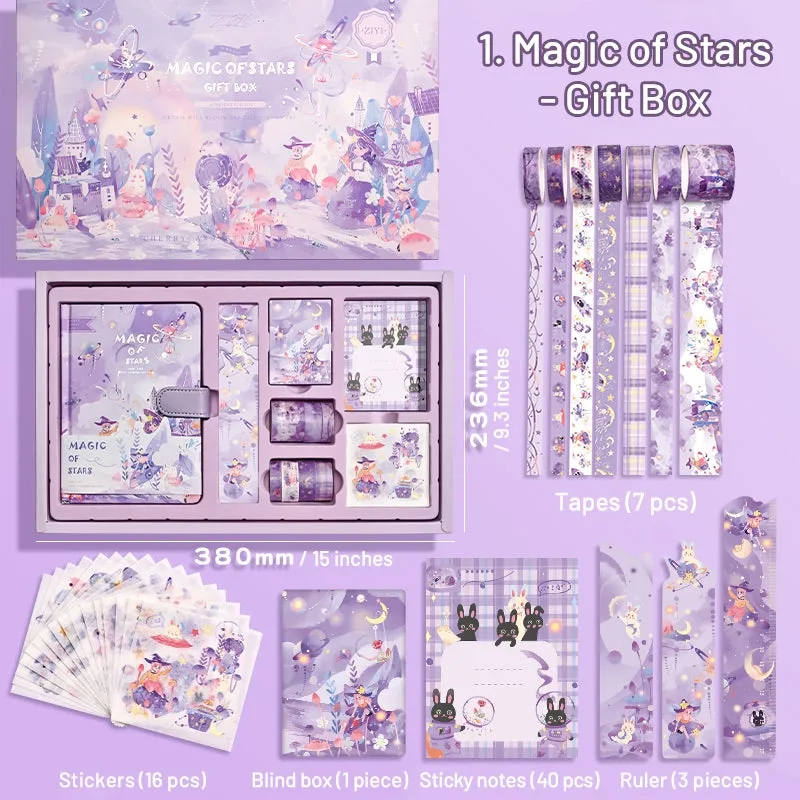 Kawaii Cartoon Magic Journal Gift Set - Magical Witch's Realm, Rabbits and Girls
