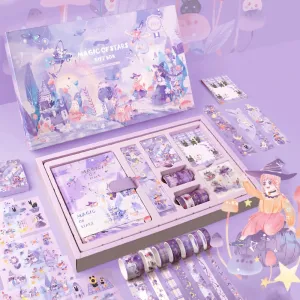 Kawaii Cartoon Magic Journal Gift Set - Magical Witch's Realm, Rabbits and Girls