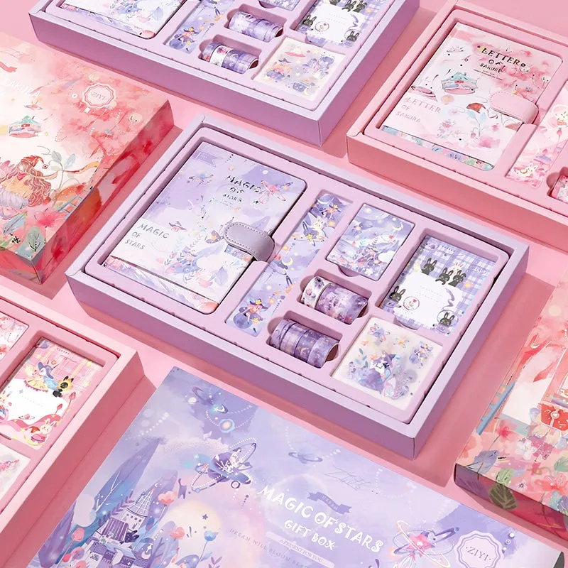 Kawaii Cartoon Magic Journal Gift Set - Magical Witch's Realm, Rabbits and Girls