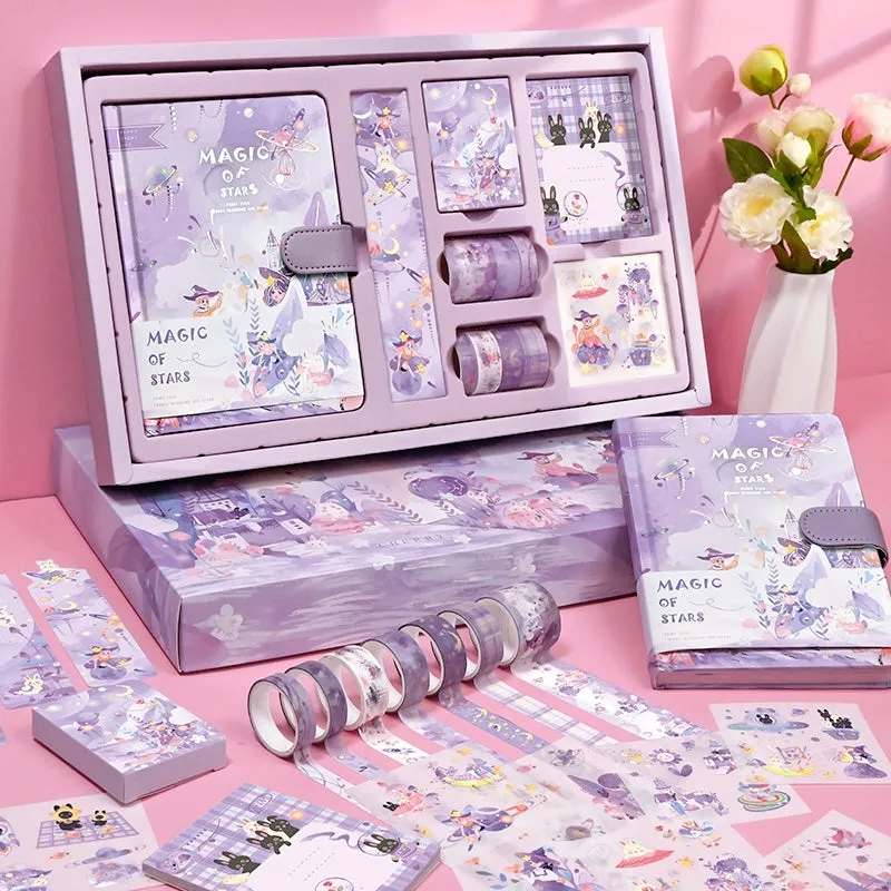 Kawaii Cartoon Magic Journal Gift Set - Magical Witch's Realm, Rabbits and Girls